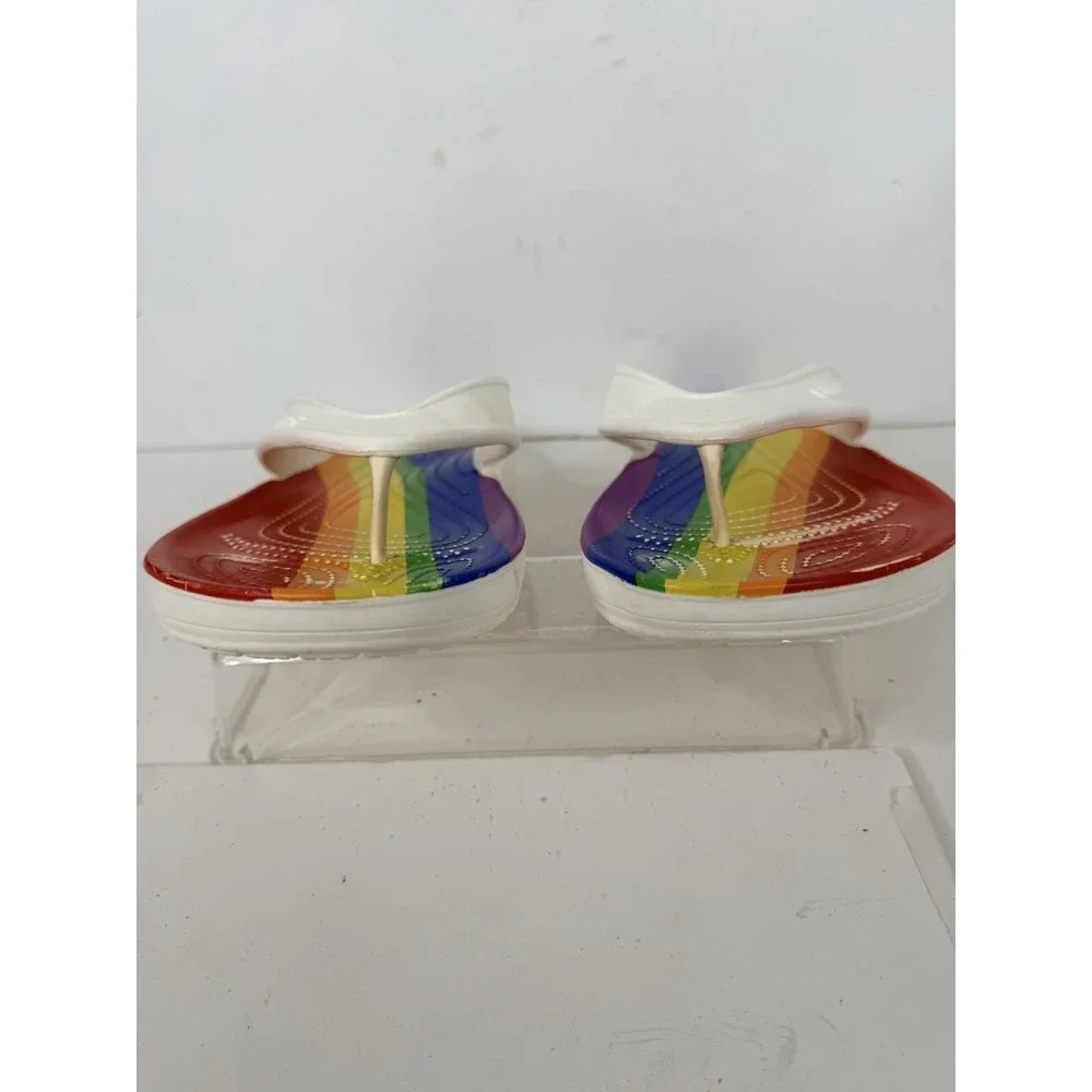 Crocs Iconic Comfort Rainbow Flip Flops White Men's Size 11 Pride‎ Sandals